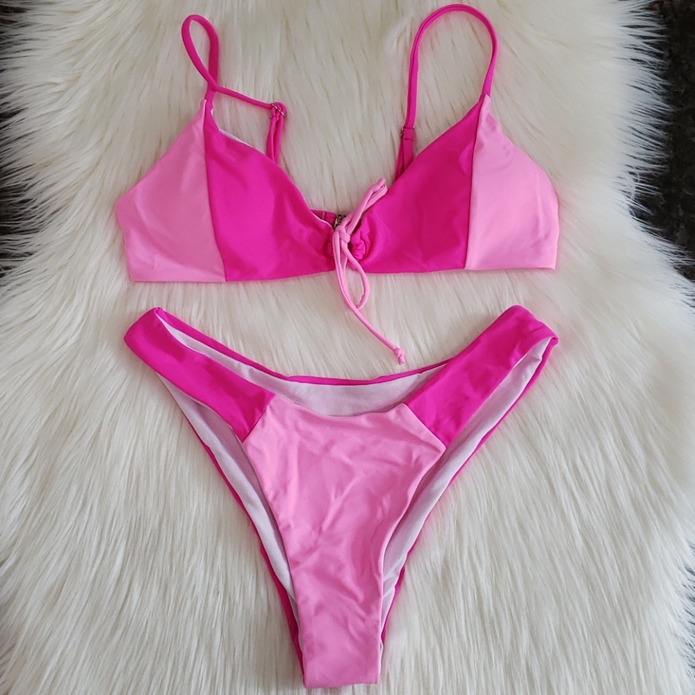 New Sexy Contrast High Cut Leg Bikini Set Swimsuit - Picture 7 of 10